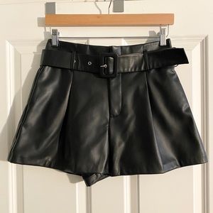 NEW Black Zara Vegan Leather Shorts with Belt